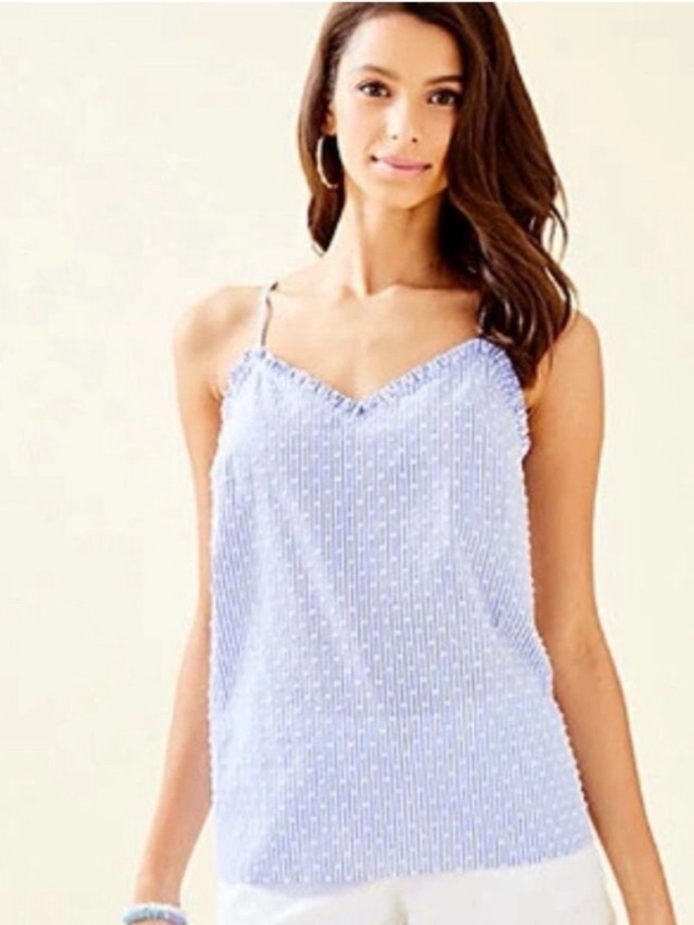 Lilly Pulitzer Large Ruffled Dusk Top Spaghetti Strap Blue Striped